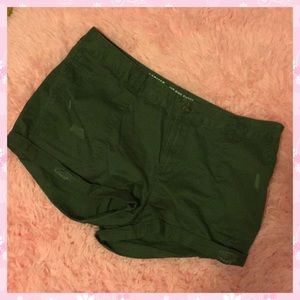 Mid rise lightly distressed shorts